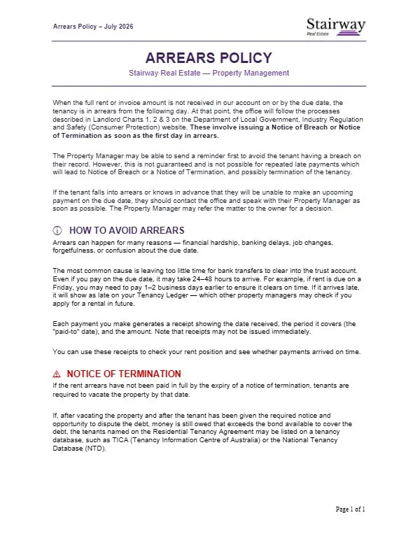 First page of Arrears Policy
